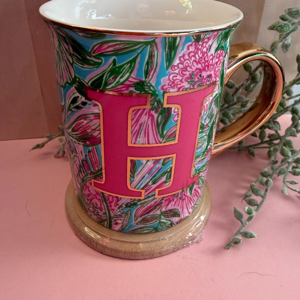 Lily Pulitzer Floral Monogram “H” Mug with Gold Handle